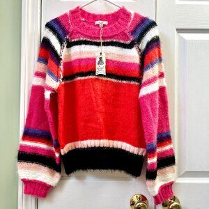NWT LADIES SIZE S EASEL FUZZY CREW NECK STRIPES LONG SLEEVE SWEATER